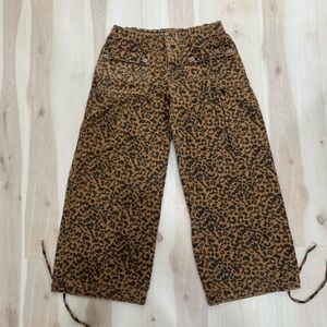 BiBi Washed Leopard Jeans Wide Leg Women's Large Animal Print